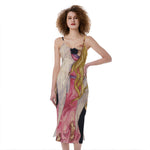 Watercolor Virgo Zodiac Sign Print Slim Fit Midi Cami Dress