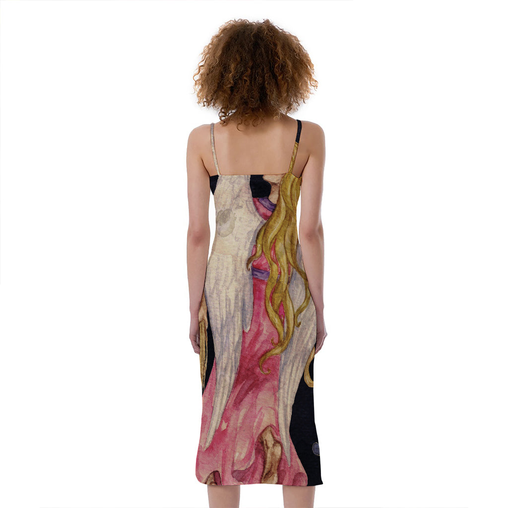 Watercolor Virgo Zodiac Sign Print Slim Fit Midi Cami Dress