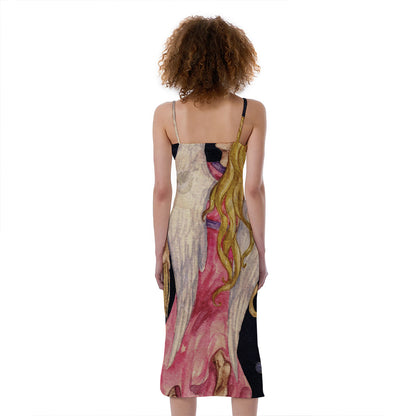 Watercolor Virgo Zodiac Sign Print Slim Fit Midi Cami Dress