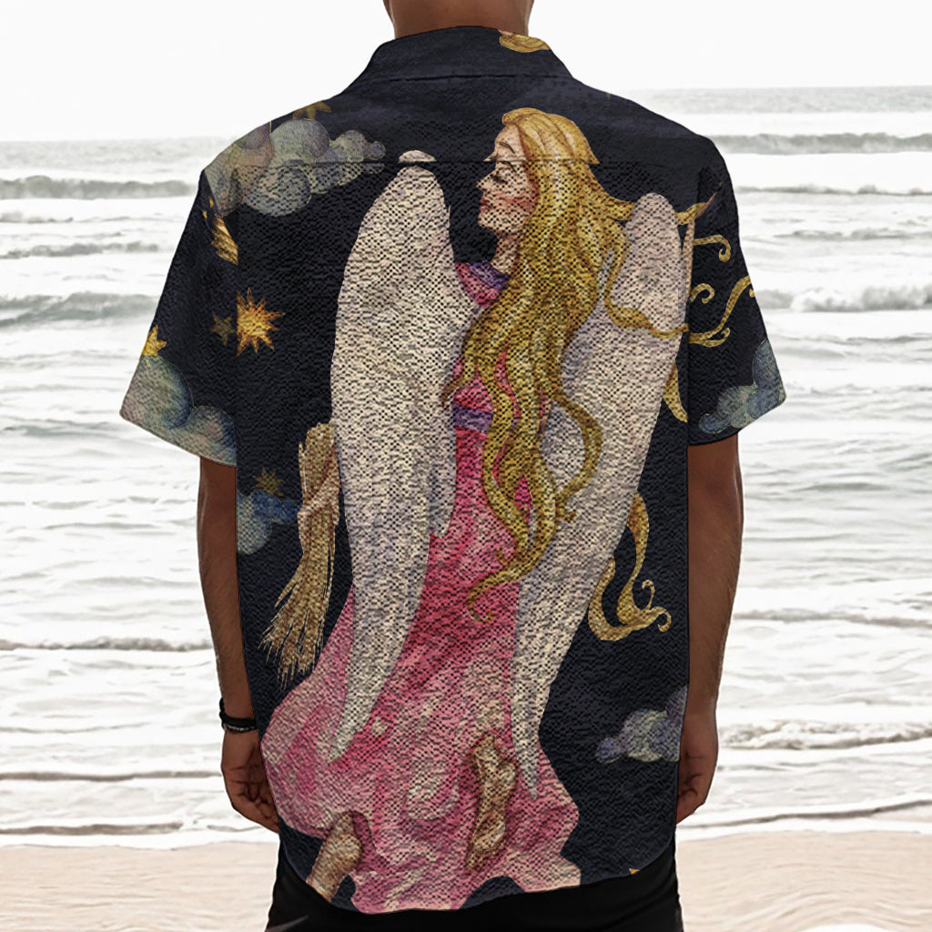 Watercolor Virgo Zodiac Sign Print Textured Short Sleeve Shirt