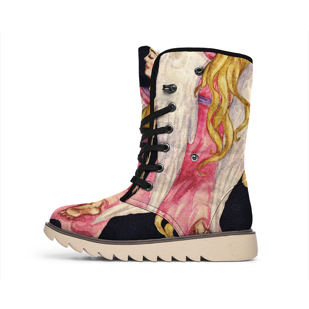 Watercolor Virgo Zodiac Sign Print Winter Boots