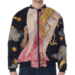 Watercolor Virgo Zodiac Sign Print Zip Sleeve Bomber Jacket