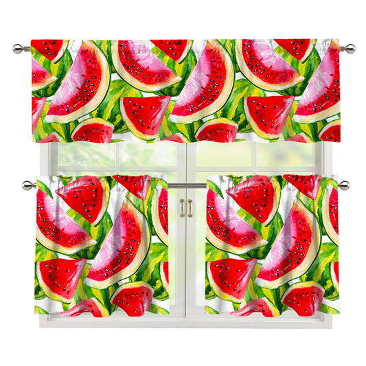 Watercolor Watermelon Pattern Print 3 Piece Kitchen Curtains