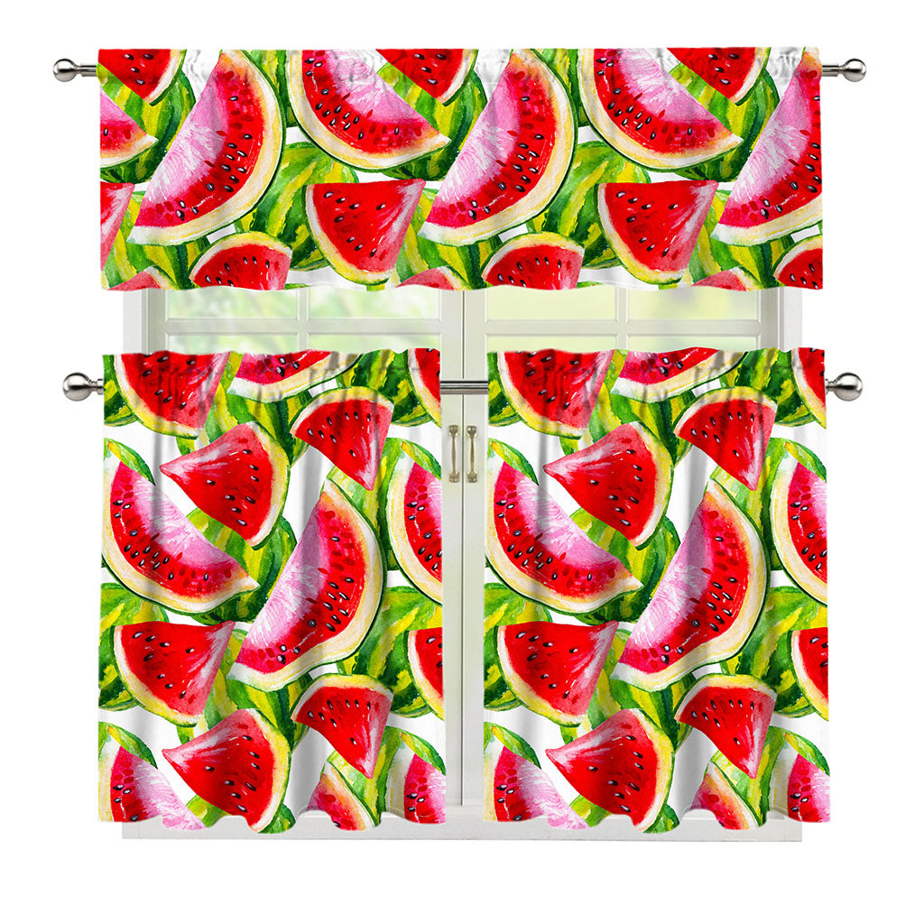 Watercolor Watermelon Pattern Print 3 Piece Kitchen Curtains