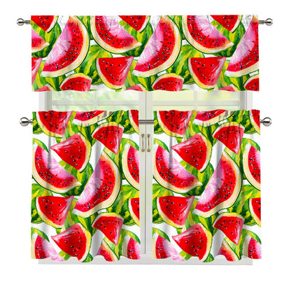 Watercolor Watermelon Pattern Print 3 Piece Kitchen Curtains