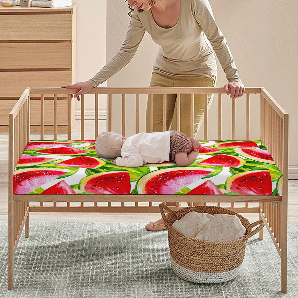 Watercolor Watermelon Pattern Print Baby Crib Sheet