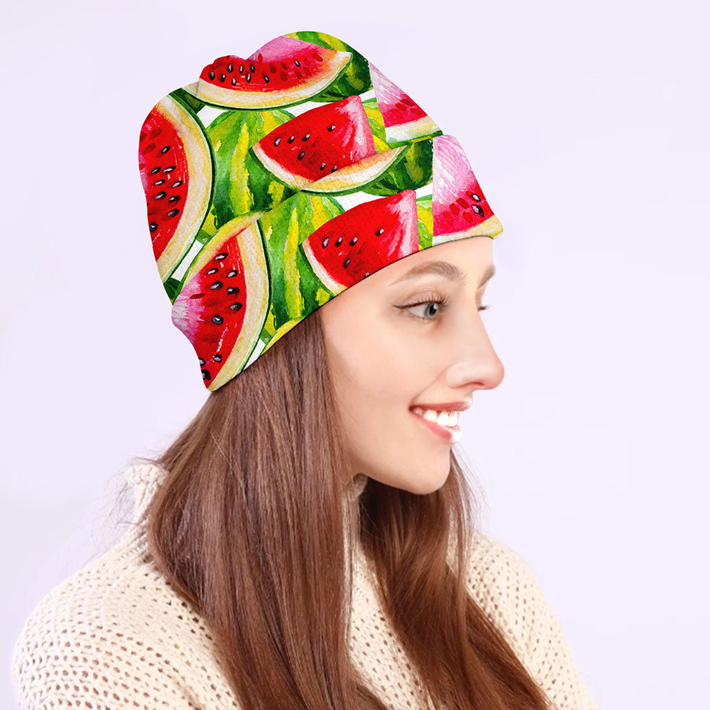Watercolor Watermelon Pattern Print Beanie