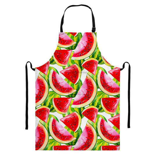 Watercolor Watermelon Pattern Print Bib Apron With Pocket