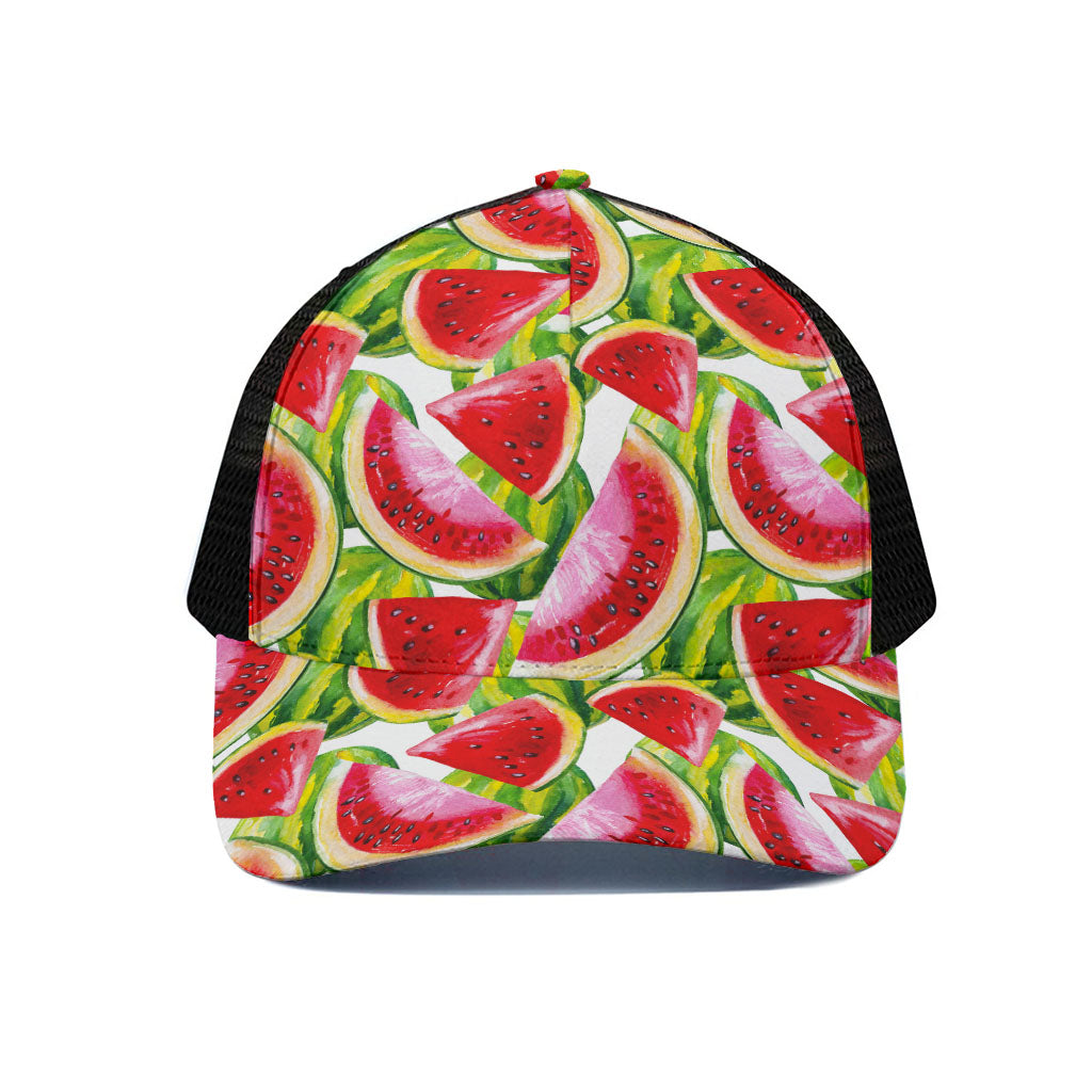 Watercolor Watermelon Pattern Print Black Mesh Trucker Cap