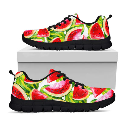 Watercolor Watermelon Pattern Print Black Running Shoes