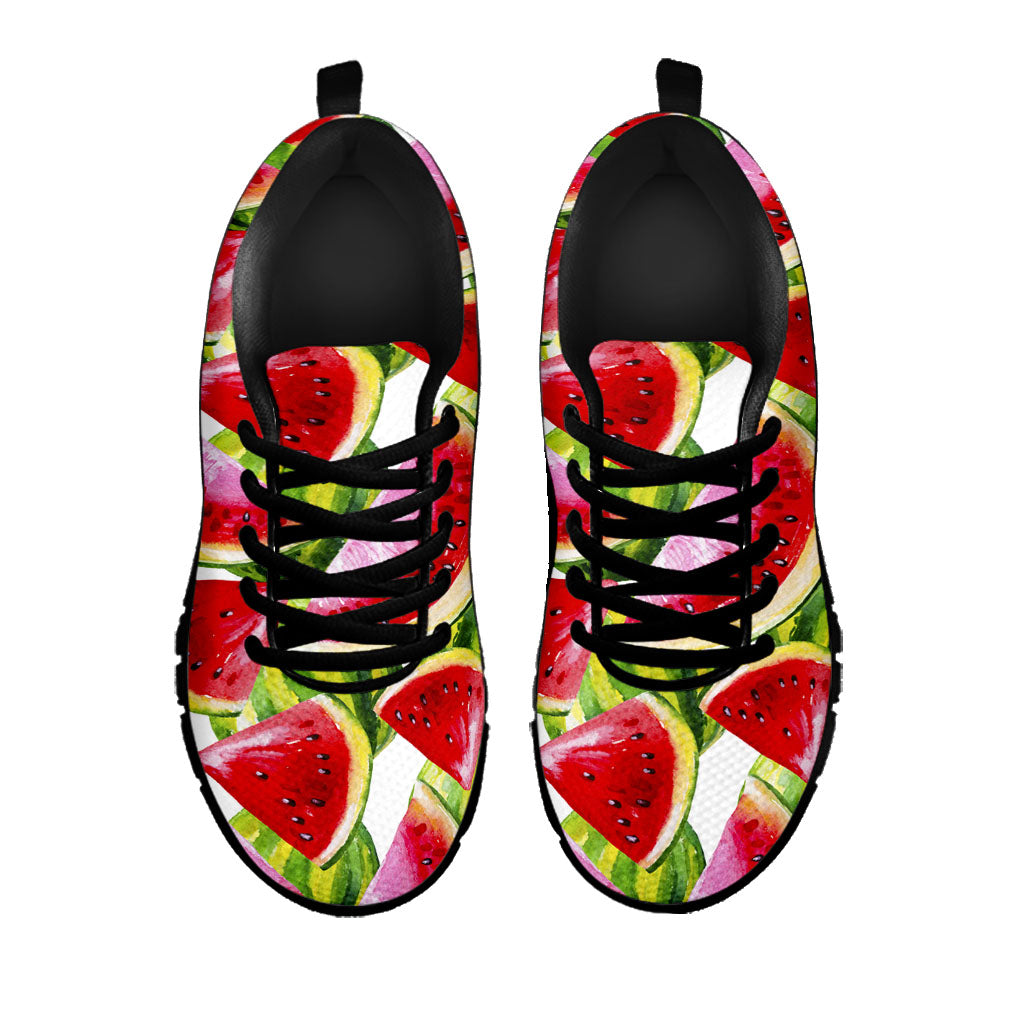 Watercolor Watermelon Pattern Print Black Running Shoes