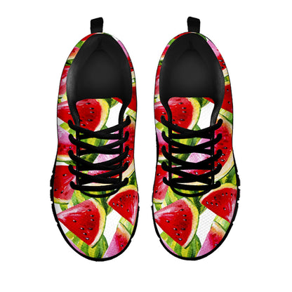 Watercolor Watermelon Pattern Print Black Running Shoes