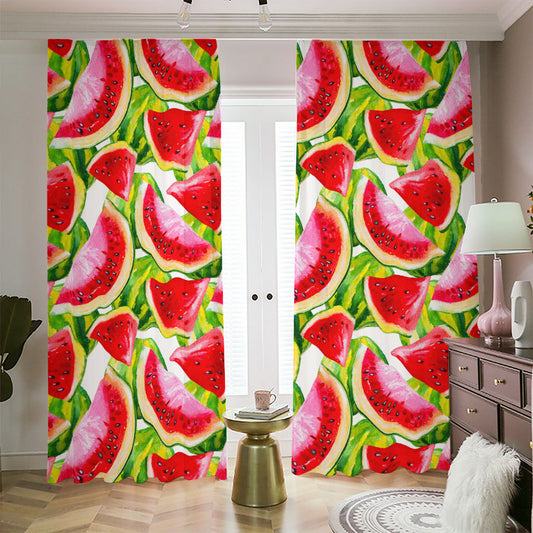 Watercolor Watermelon Pattern Print Blackout Pencil Pleat Curtains