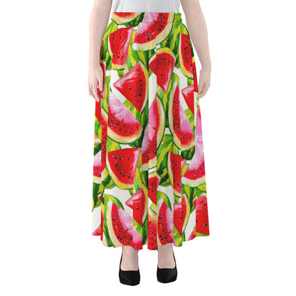 Watercolor Watermelon Pattern Print Chiffon Maxi Skirt