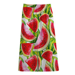 Watercolor Watermelon Pattern Print Cotton Front Slit Maxi Skirt