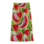 Watercolor Watermelon Pattern Print Cotton Front Slit Maxi Skirt