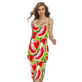 Watercolor Watermelon Pattern Print Cross Back Cami Dress