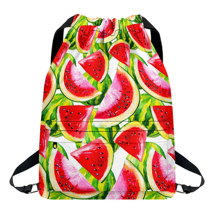 Watercolor Watermelon Pattern Print Drawstring Backpack