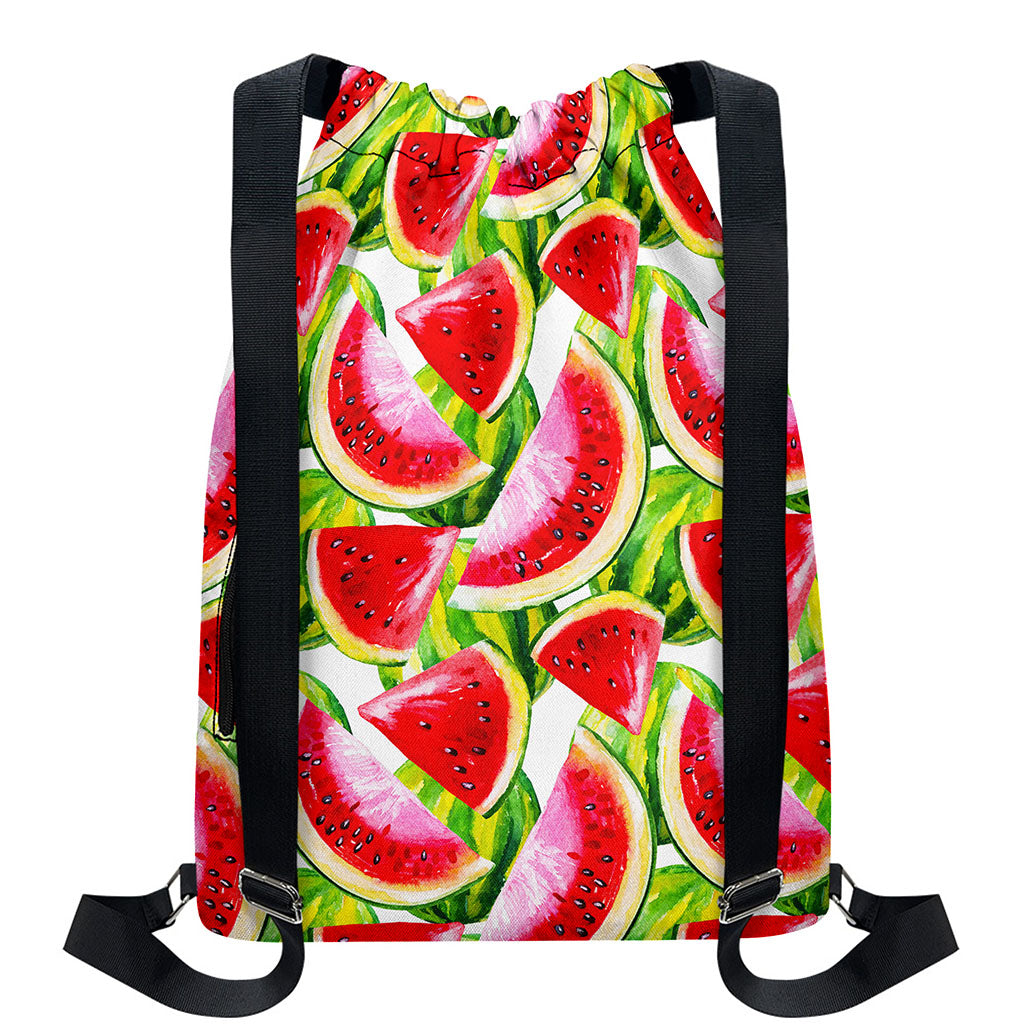 Watercolor Watermelon Pattern Print Drawstring Backpack