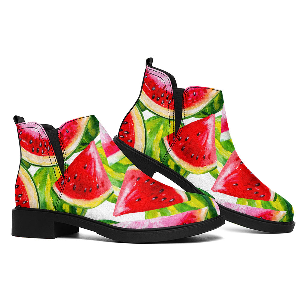 Watercolor Watermelon Pattern Print Flat Ankle Boots