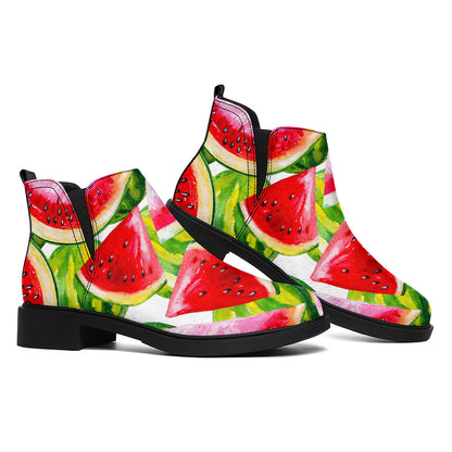 Watercolor Watermelon Pattern Print Flat Ankle Boots