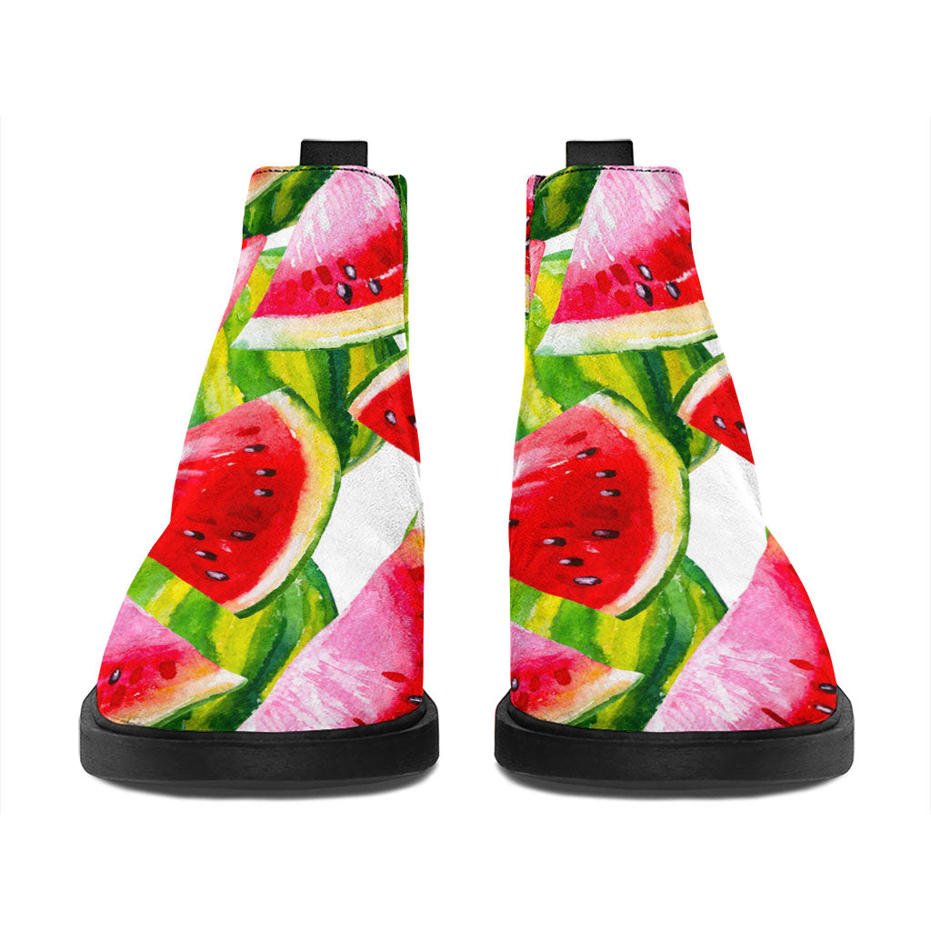 Watercolor Watermelon Pattern Print Flat Ankle Boots