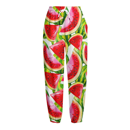 Watercolor Watermelon Pattern Print Fleece Lined Knit Pants