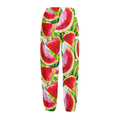 Watercolor Watermelon Pattern Print Fleece Lined Knit Pants