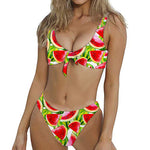Watercolor Watermelon Pattern Print Front Bow Tie Bikini