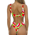 Watercolor Watermelon Pattern Print Front Bow Tie Bikini