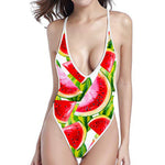 Watercolor Watermelon Pattern Print High Cut One Piece Swimsuit