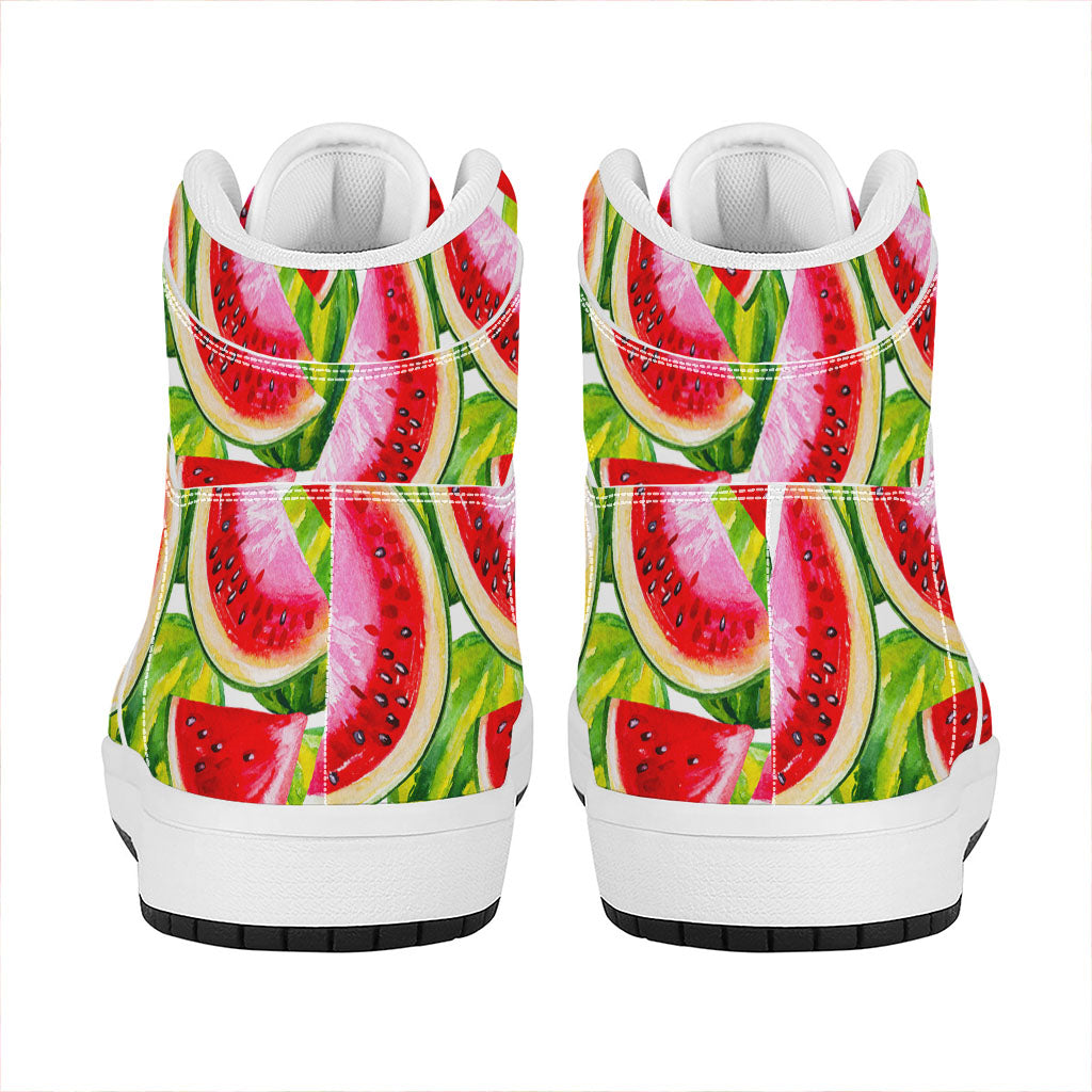 Watercolor Watermelon Pattern Print High Top Leather Sneakers