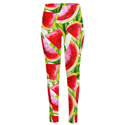 Watercolor Watermelon Pattern Print High-Waisted Pocket Leggings