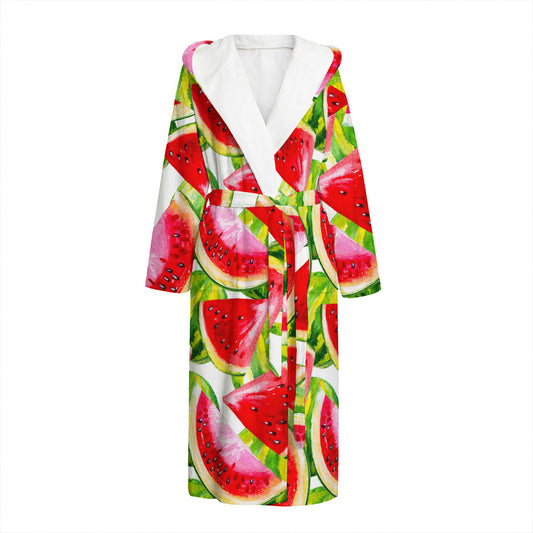 Watercolor Watermelon Pattern Print Hooded Bathrobe
