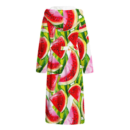 Watercolor Watermelon Pattern Print Hooded Bathrobe