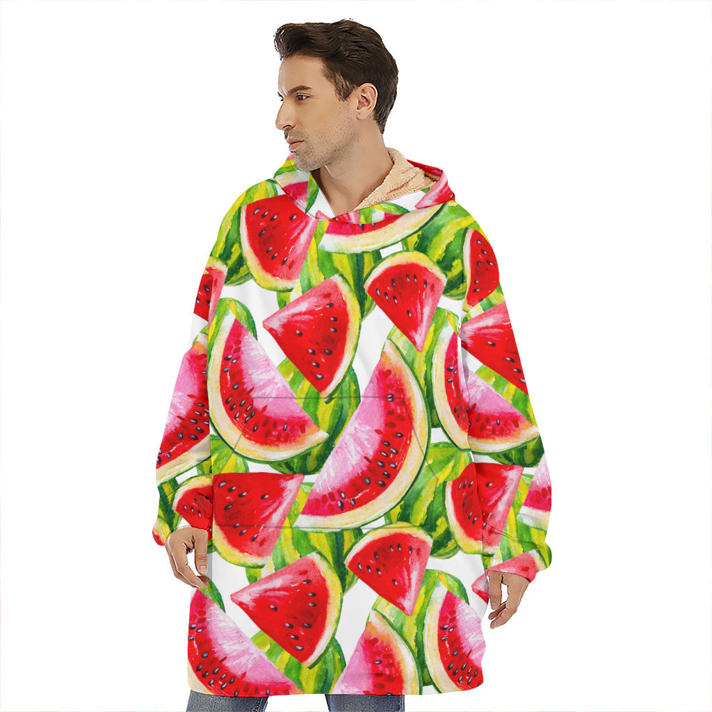 Watercolor Watermelon Pattern Print Hoodie Blanket