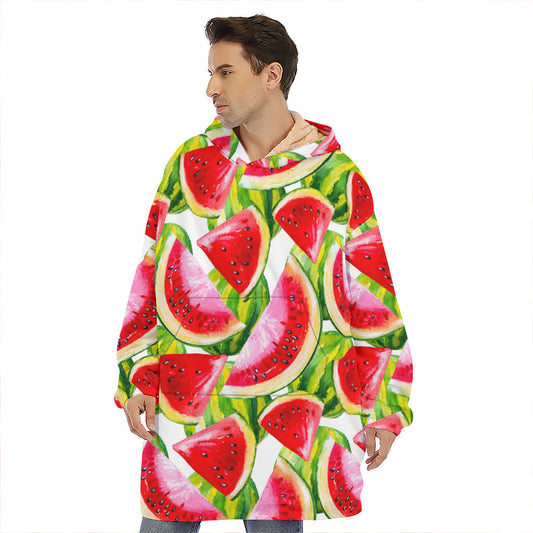 Watercolor Watermelon Pattern Print Hoodie Blanket