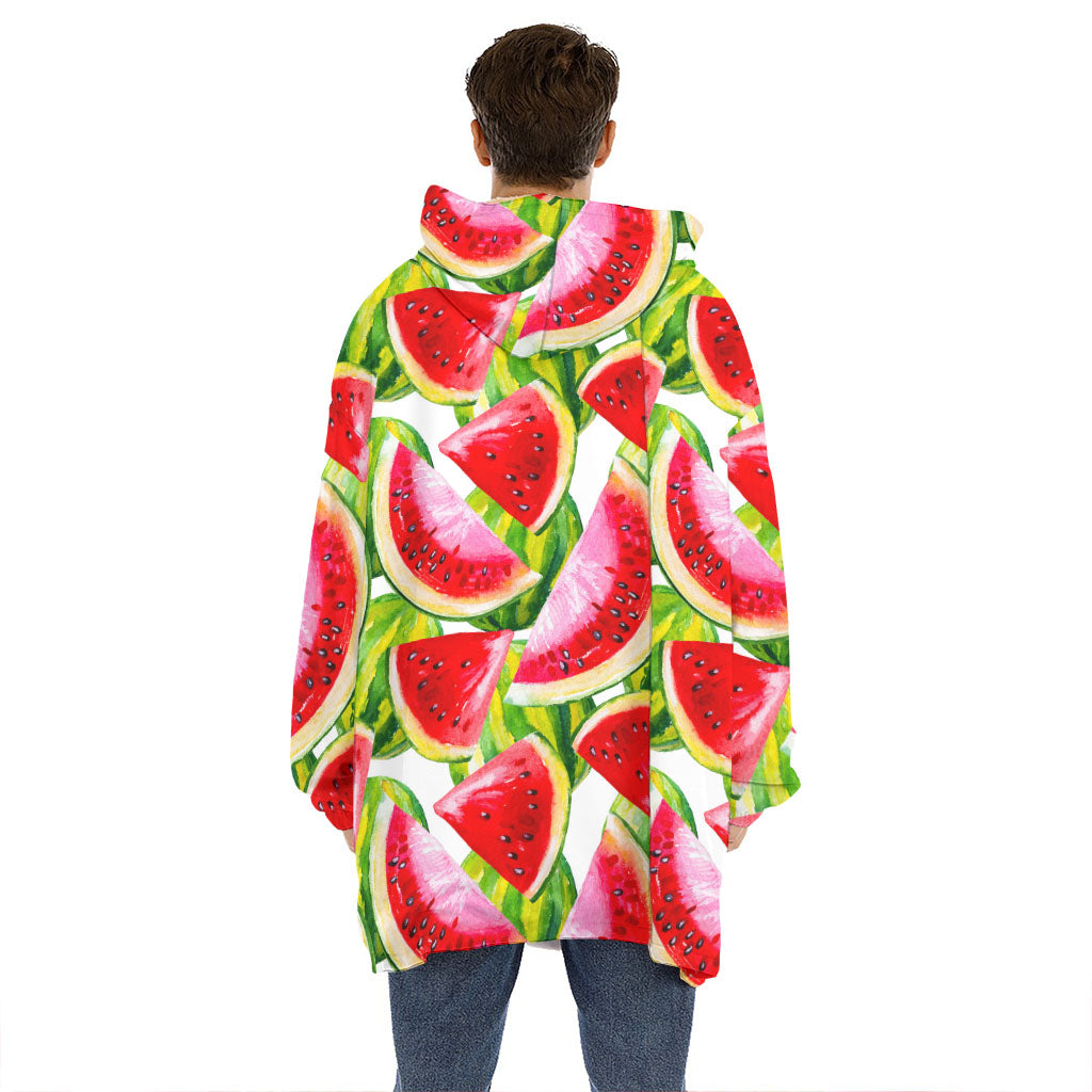 Watercolor Watermelon Pattern Print Hoodie Blanket