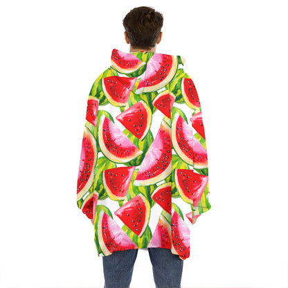 Watercolor Watermelon Pattern Print Hoodie Blanket