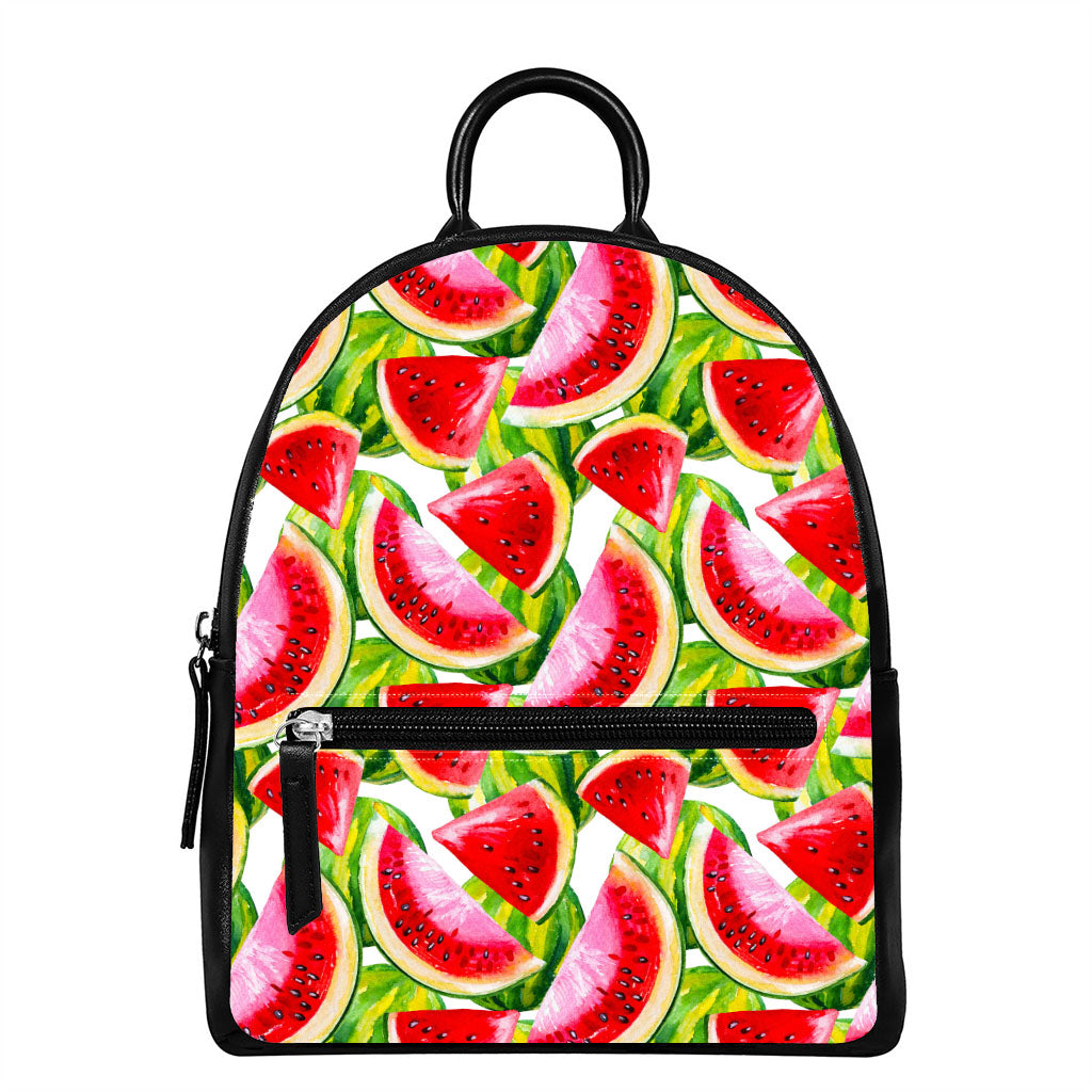 Watercolor Watermelon Pattern Print Leather Backpack