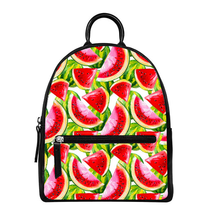 Watercolor Watermelon Pattern Print Leather Backpack