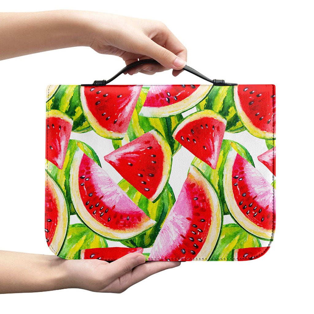 Watercolor Watermelon Pattern Print Leather Bible Cover
