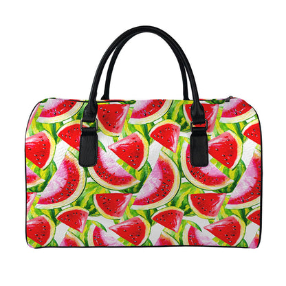 Watercolor Watermelon Pattern Print Leather Duffle Bag