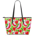 Watercolor Watermelon Pattern Print Leather Tote Bag With Zipper