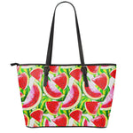 Watercolor Watermelon Pattern Print Leather Tote Bag