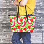 Watercolor Watermelon Pattern Print Leather Tote Bag