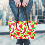 Watercolor Watermelon Pattern Print Leather Tote Bag