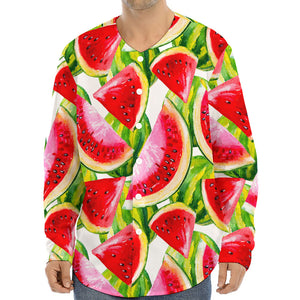 Watercolor Watermelon Pattern Print Long Sleeve Baseball Jersey