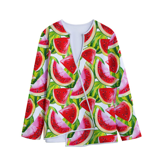Watercolor Watermelon Pattern Print Long Sleeve Short Coat