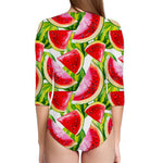 Watercolor Watermelon Pattern Print Long Sleeve Swimsuit